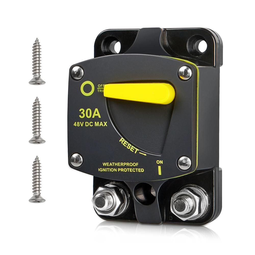 RED WOLF 30A Schutzschalter DC 12V-48V Automatische Sicherung 30A Sicherungsautomat für KFZ LKW Boot Stereo Radio Autobatterie mit manuellem Reset Gelb