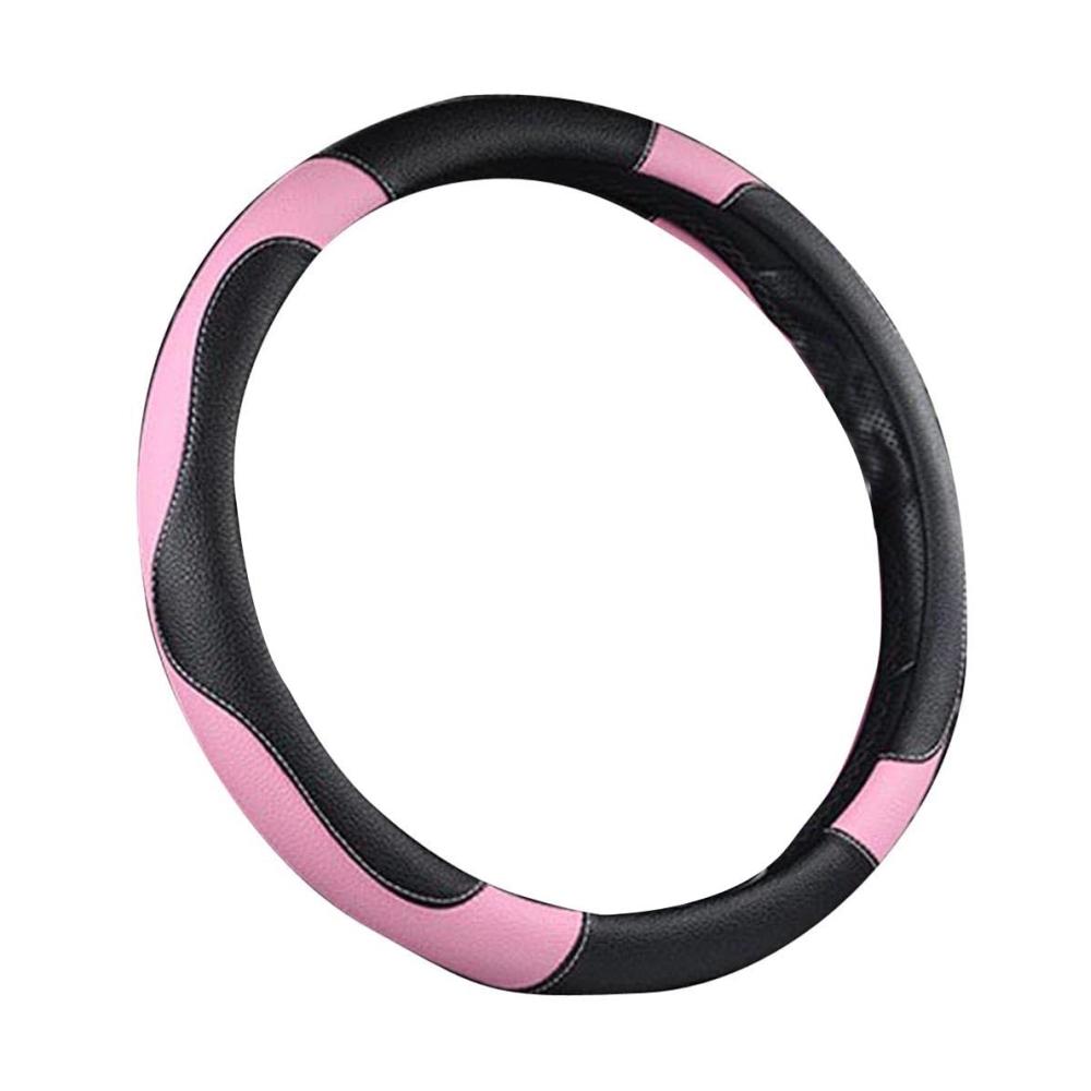 Unisex Sport-Lenkradhülle in Rosa 38 cm rutschfest atmungsaktiv PU-Kunstleder für Auto Kontrastfarbe schweißresistent Komfort & Stil