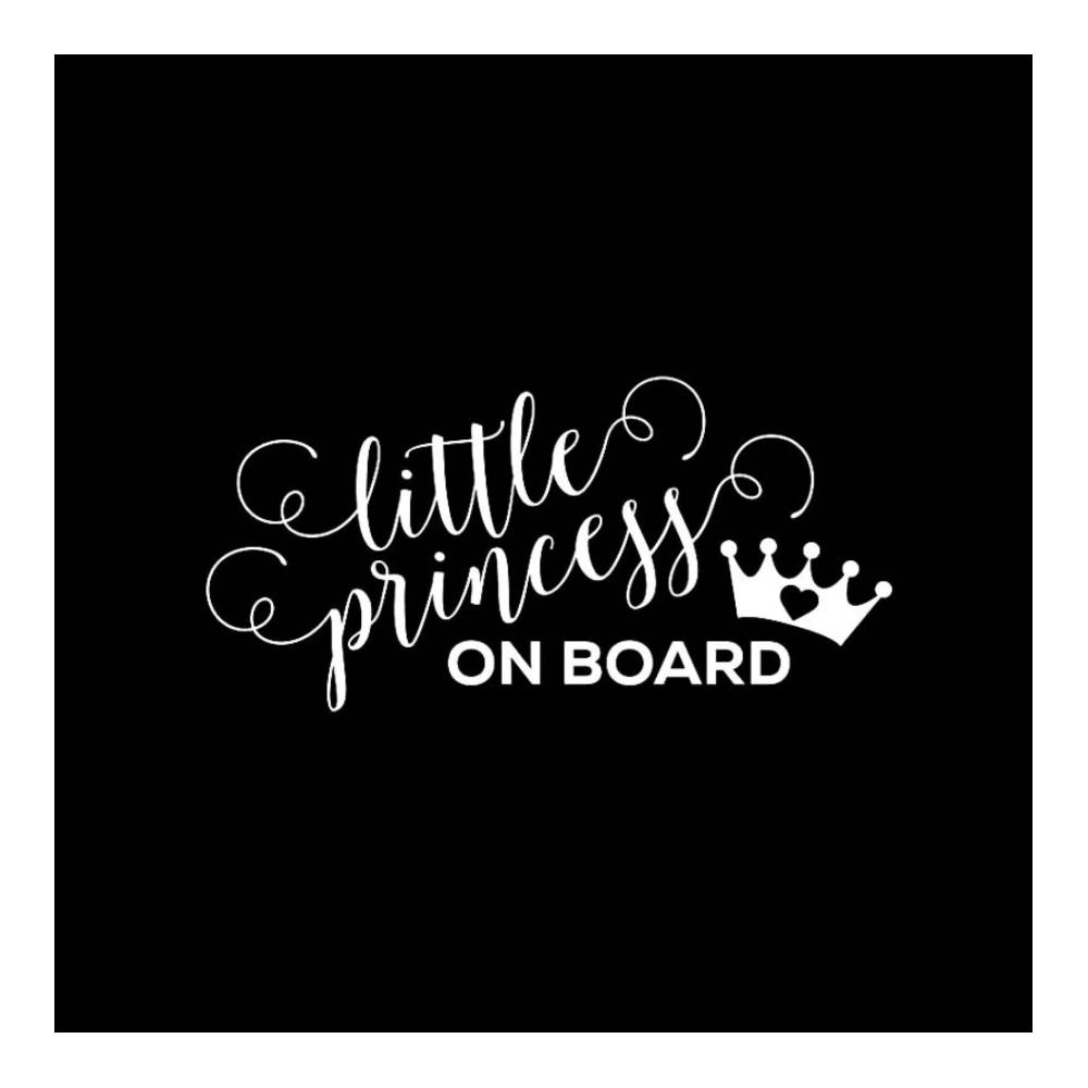 Schwarzer/Silberner Vinyl-Aufkleber Kleine Prinzessin an Bord mit Krone für Autos - Lustiger Aufkleber 15x7.3cm - Autoaufkleber für Eltern - Witziger Spruch für Fahrzeuge