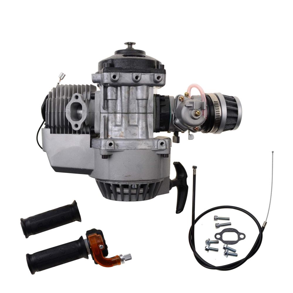 44mm Big Bore Zylinder mit Vergaser und Luftfilter für 2-Takt Motoren 43ccm 47ccm 49ccm 52ccm Mini Pocketbike Gas Moped Roller Silber mit Rückstoßstarter