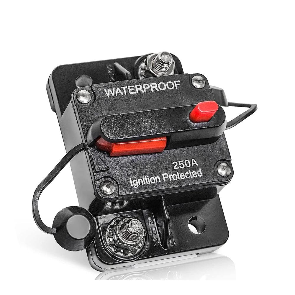 RED WOLF Schutzschalter 250A Wasserdicht für Kfz Auto Boot & Motor Manueller Reset 12-48V DC Sicherungshalter Leistungsschalter 250 Ampere