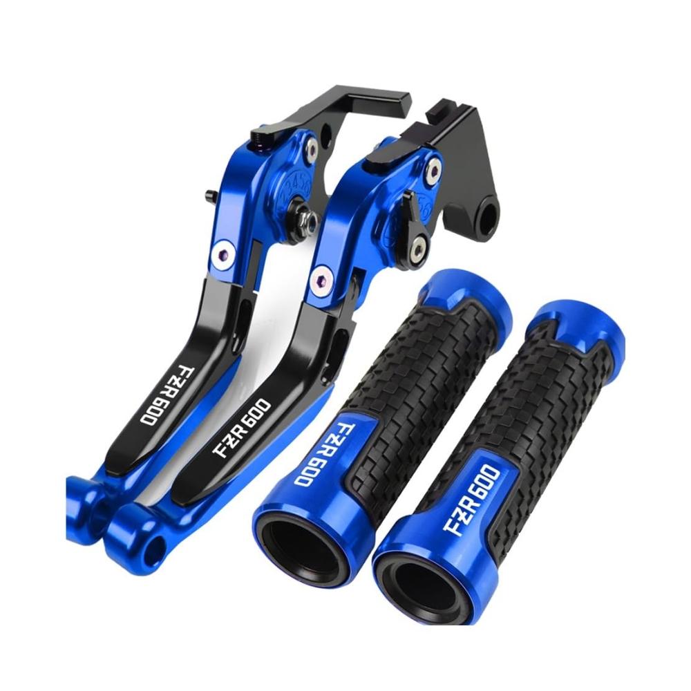 Ausziehbares Kupplungs- & Bremshebelset für Yamaha FZR600 1989-1993 – Verstellbare Faltbare Hebel mit Lenkergriffen in Blau