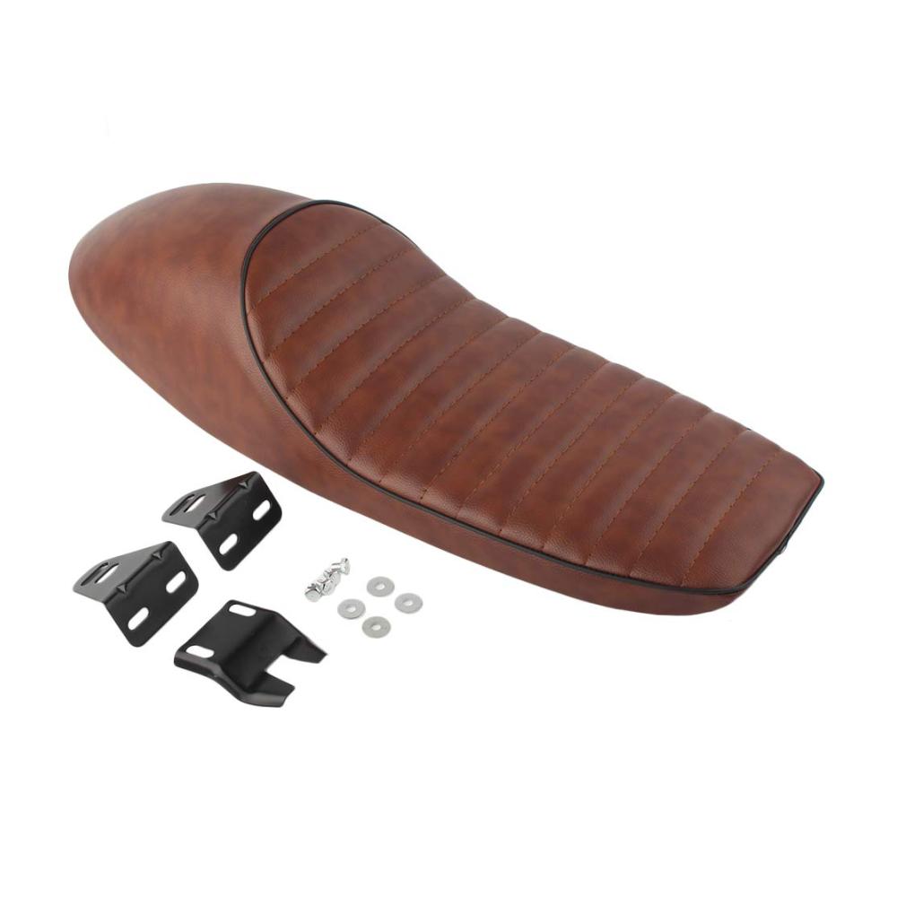 SIKUAI Motorrad-Sattelpolster Leder Vordersitz Beifahrersitz Vintage Café Racer Brat Hump für Honda CB100 CB200 CB500 Braun