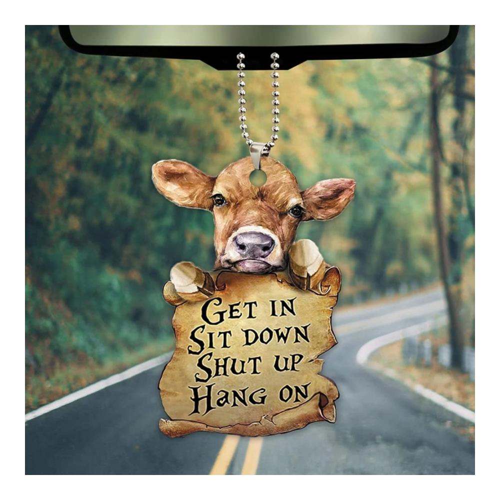 Lustiger Auto-Innenspiegel Ornament Acryl Doppelseitiger Anhänger für Rückspiegel Cow Monkey Auto Zubehör Einzigartiges Auto Accessoire für Innenraum