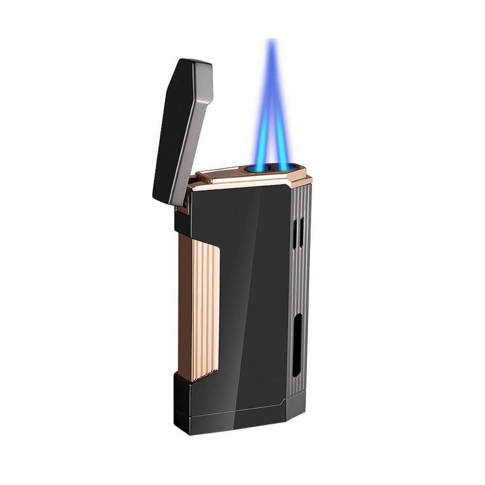 Winddichtes Jet-Doppelflammenfeuerzeug - Metallfeuerzeug nachfüllbar mit einstellbarer Flammengröße - Ideale Geschenke für Männer