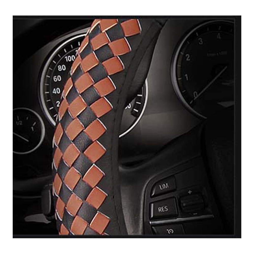 Mayco Bell Weave Cow Cool Echtleder Lenkradhülle für Autos stilvoller Lenkradbezug für Männer und Frauen Kaffee Farbe langlebig und komfortabel