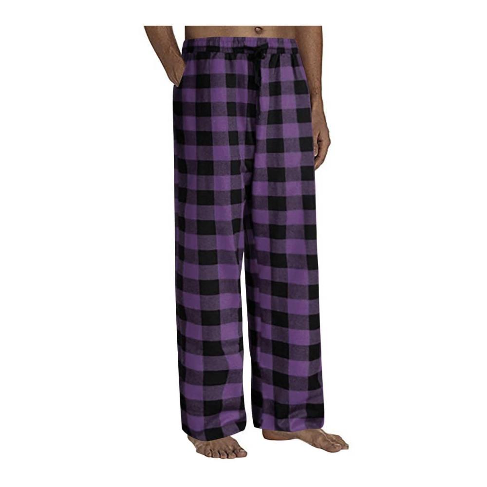 Outdoor Hosen Herren Karierte Pyjama Hose mit Hohem Bund & Elastischem Kordelzug Gerade Hosenbeine Schwarz Weiß Orange S-3XL Sommer 2024