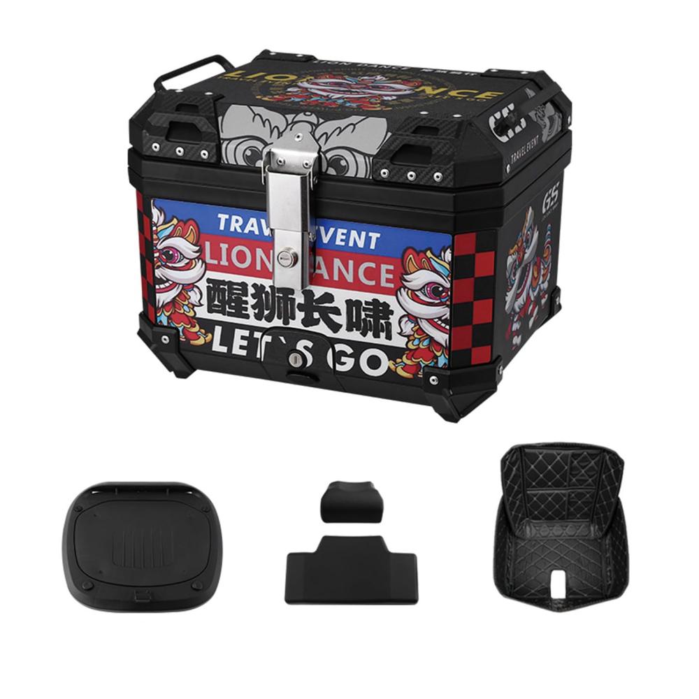 ABS-Motorrad-Topcase 45 l wasserdicht Rollerkoffer mit weicher Rückenlehne Schlüsselschloss & Futter große Motorrad-Gepäckbox für Helm Handschuhe & mehr