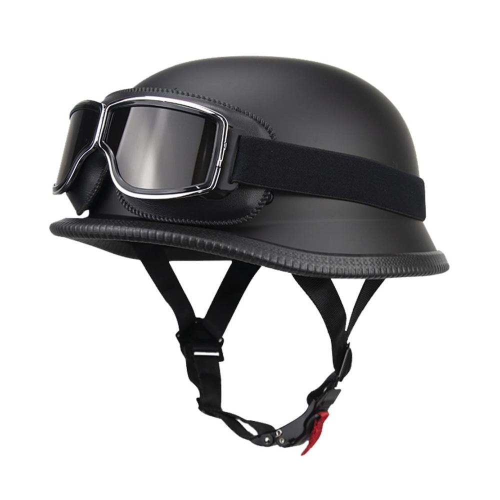 Jethelm Vintage Halboffen Motorradhelm ECE-zertifiziert mit Sonnenbrille und Schnellverschluss M-XXL für Cruiser Chopper & Mopeds Halb-Helm
