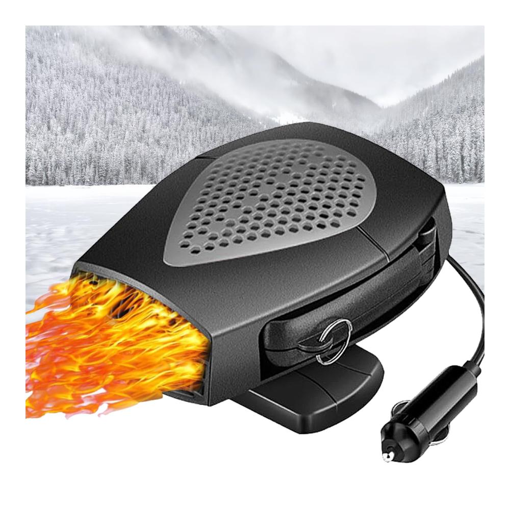 Türschlossenteiser Auto 12V 150W Heizlüfter 2-in-1 Defroster Wärmer Tragbar Zigarettenanzünder 360° Drehbar Demister Schwarz Grau