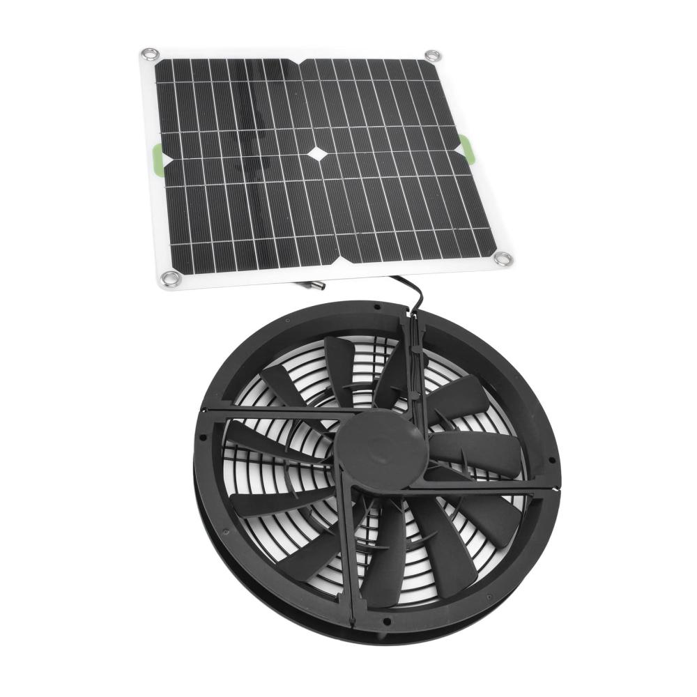 Solarventilator für Schuppen & Gewächshaus 10 Zoll 100W Solarpanel-Lüfter-Set Wasserdichtes Solarpanel Rundes Lüftungsgehäuse 31x30x4 cm