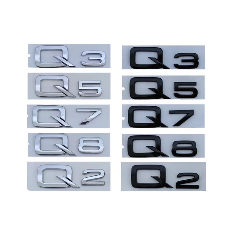 3D ABS Autoaufkleber in Chrom Schwarz - Selbstklebend Kofferraum Nummer Buchstaben für Audi Q2 Q3 Q5 Q7 Q8 - Personalisierte Embleme & Typenschilder