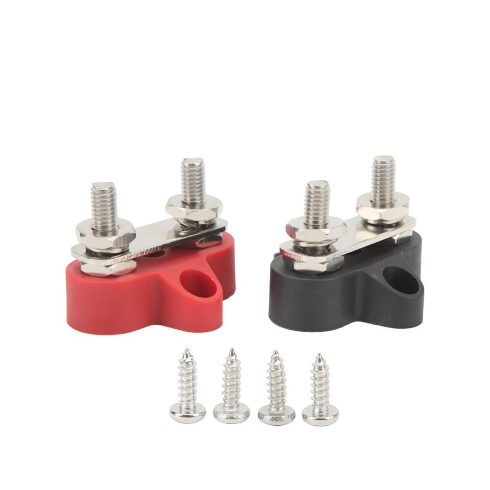 Batterieschalter 2-teiliges Set 48V M6 isoliert Batterie-Verteiler-Klemmenblock positiv/Masse 2 Bolzen Batterie-Verbindungspfosten für LKW Auto Wohnmobil Boot
