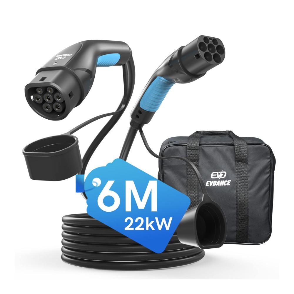 Typ 2 Ladekabel 22KW 6m 32A 3 Phasig mit Tasche für E-Auto EV/PHEV - Typ 2 auf Typ 2 Mennekes Mode 3 CCS Kabel kompatibel mit Y/3/S/XC40/ID.3/Q4