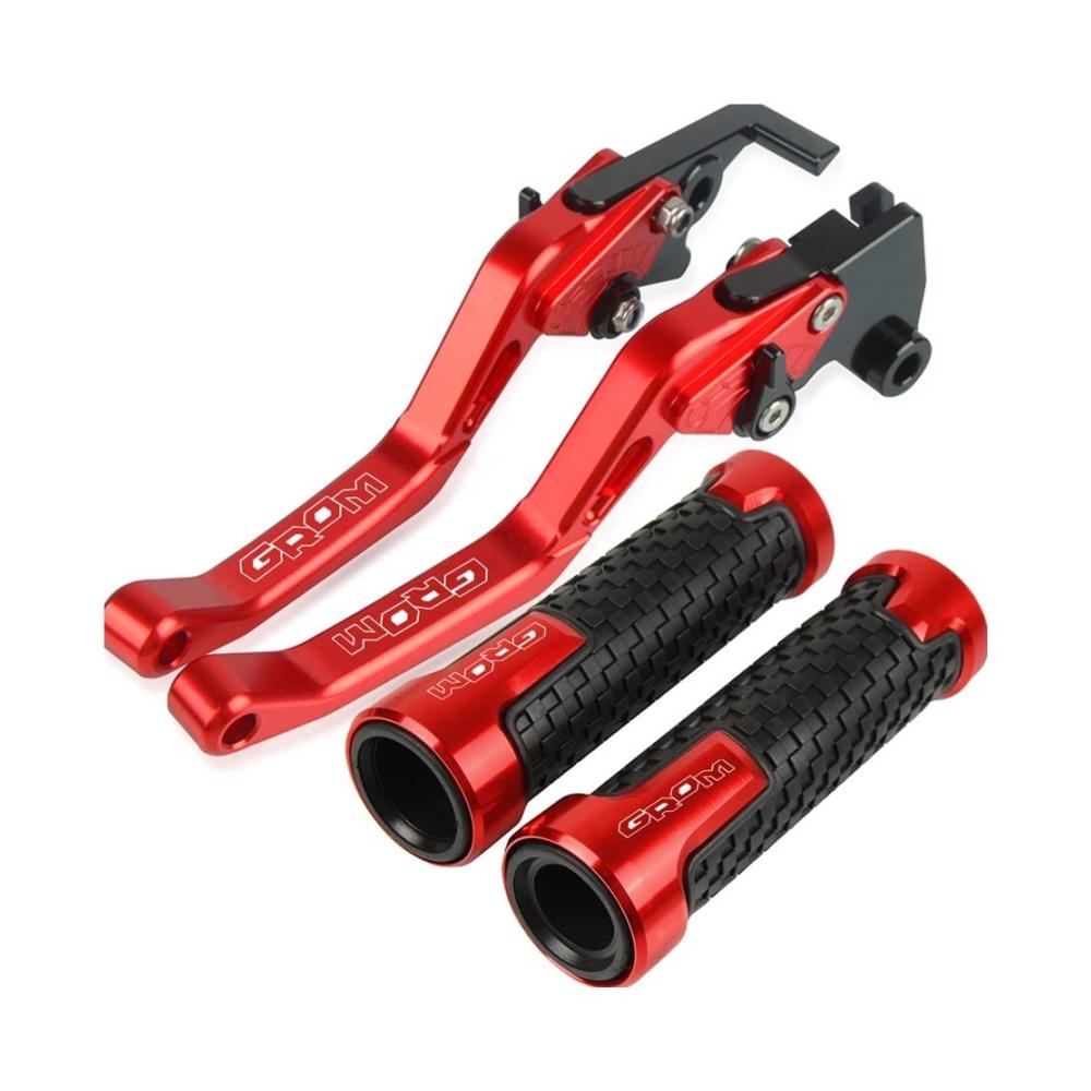Einstellbare Brems- & Kupplungshebel für Honda GROM MSX125 2014-2017 Rot Motorrad Lenker Hebelset Premium Qualität leicht verstellbar Motorrad Zubehör
