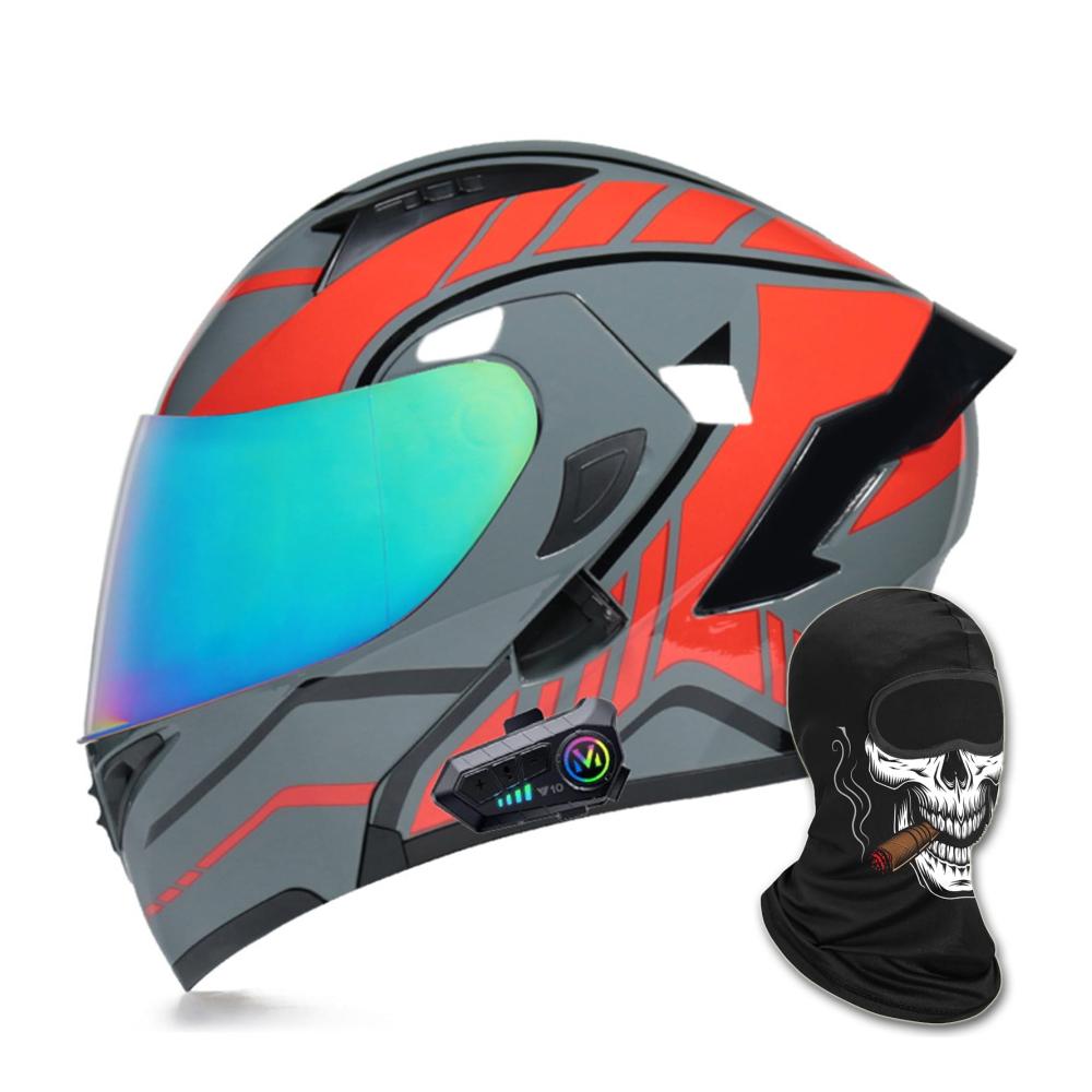 Hochklappbarer Integralhelm für Motorräder mit Bluetooth modularer Helm hochfeste Schale DOT/ECE-zertifiziert automatische Anrufannahme Doppelvisier Lautsprecher