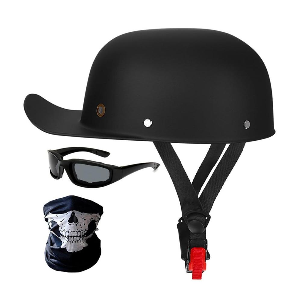 Jethelm Halbschalenhelm ECE-Zulassung Retro Motorradhelm für Männer und Frauen Baseball Cap Design mit Fahrradbrille Cruiser Chopper Scooter Helm 57-62cm