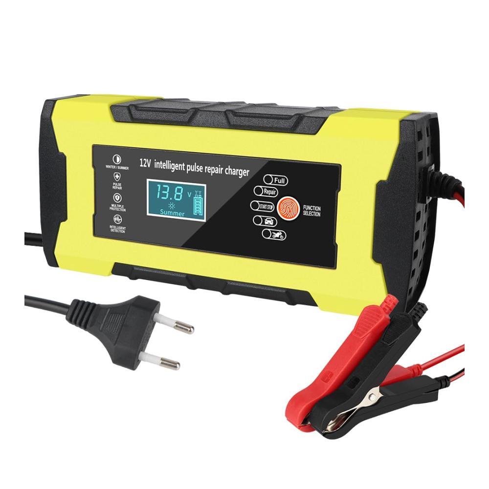 Auto-Motorrad-Batterieladegerät 12V 10A Smart Schnell Ladegerät mit Digital LCD Display und Pulse Repair Funktion Intelligentes Power Charging (EU Plug)