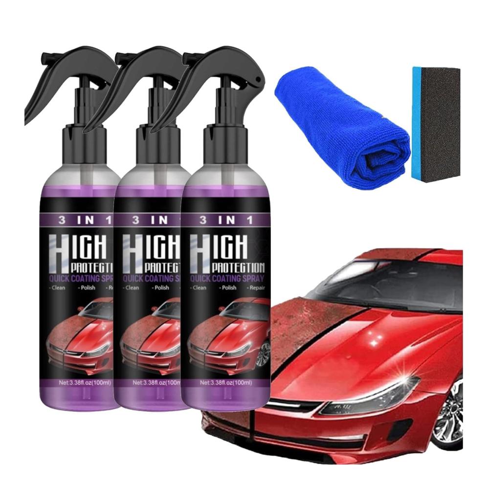 Amisho™ 3-in-1 Hochschutz Auto-Beschichtungsspray | Nano Coating für Kratzfestigkeit | Schnelles Auftragen 3 Sets | Politur für Hochglanz und Schutz