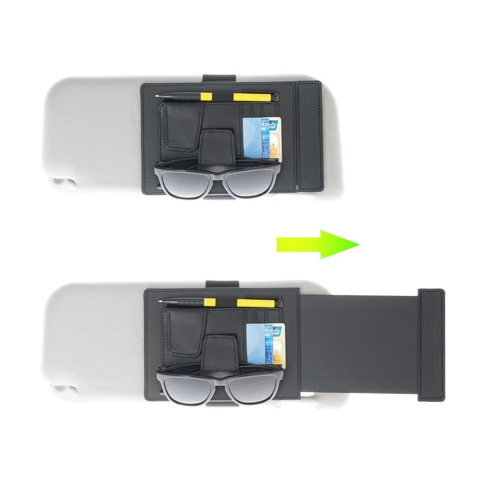 TFY Auto Sonnenblende Organizer und Verlängerung – Universeller Sonnenschutz blendfrei für Sonnenbrillen Stifte und Karten – Multi-Pocket Fahrzeugaufbewahrung schwarz