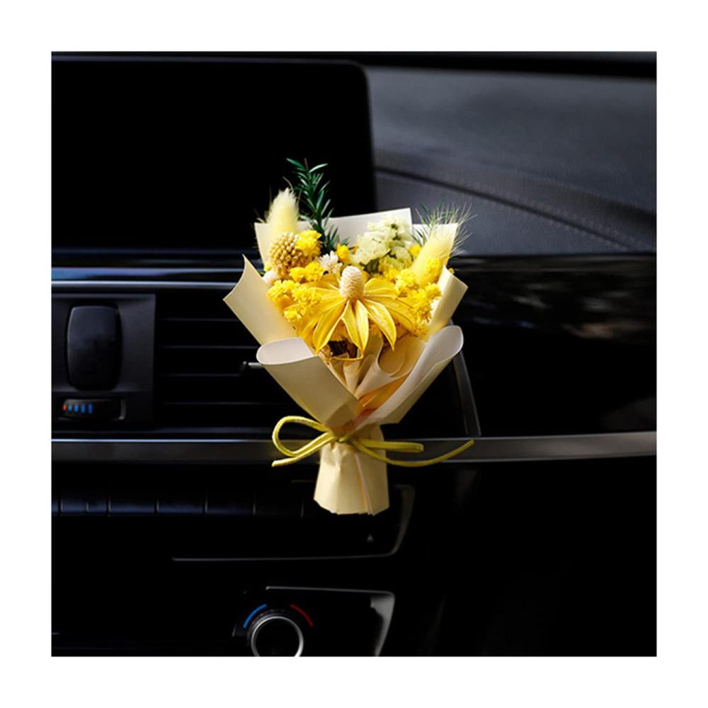 Lufterfrischer für Auto-Lüftungsschlitze 10 cm getrockneter Blumenstrauß Mini-Auto-Duftspender Ornament für Klimaanlage Gelb Parfüm-Aroma