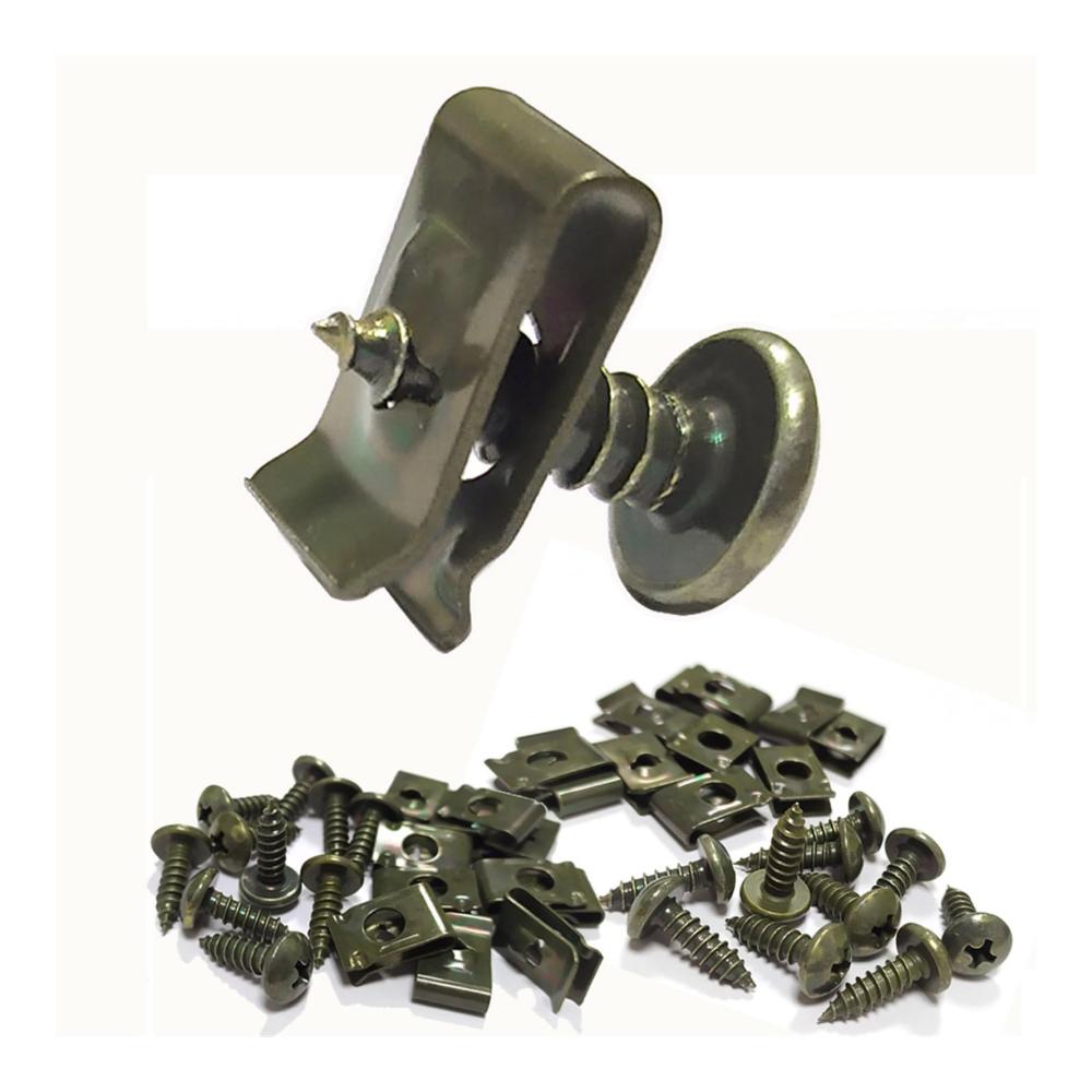Selbstschneidende Schrauben & Bolzen Set 30 Stück für Motorrad Roller ATV Moped – Kunststoffabdeckung U-Typ-Clips M4/M5 Armeegrün Rostschutz M4x16