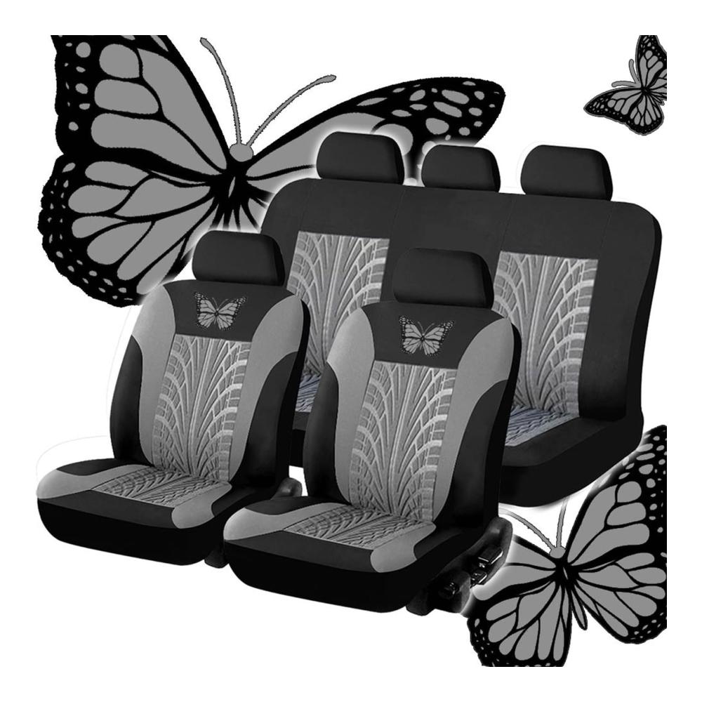 5-Sitzer Universal Autositzbezüge Set für Skoda Fabia/Fabia Combi/Scout 2000-2025 - Komplettset Sitzbezüge Autositzschoner Grau Schutz & Komfort für Ihr Fahrzeug