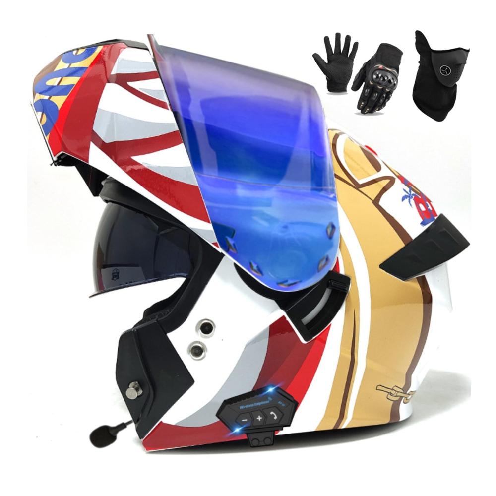 Klapphelm für Erwachsene mit Bluetooth – Leichter modularer Integralhelm mit Doppelvisier ECE-geprüft für Männer und Frauen ideal für Motorradfahrer