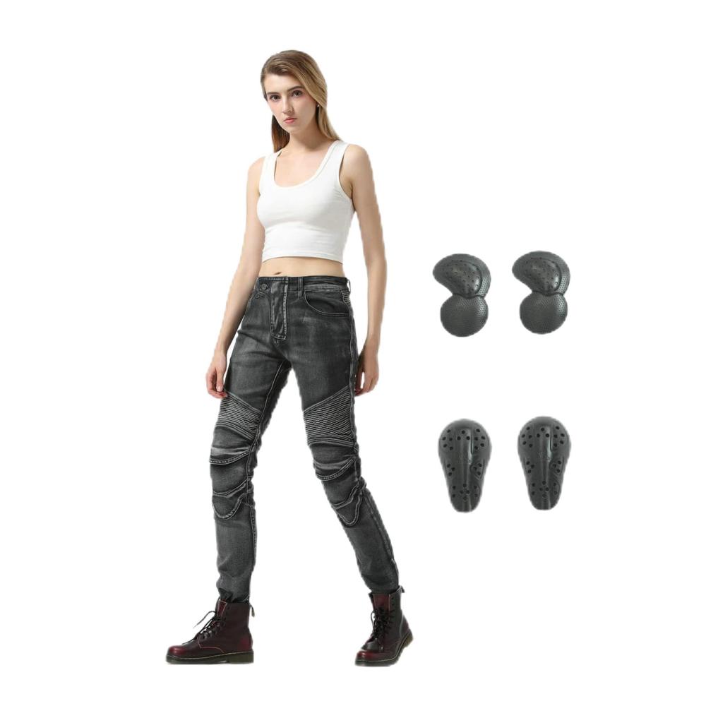Wasserdichte Motorradhose für Damen Jeans mit 4 abnehmbaren Rüstungen gepanzerte Schutzjeans in Blau Größe S ideal für Motorradfahrerinnen