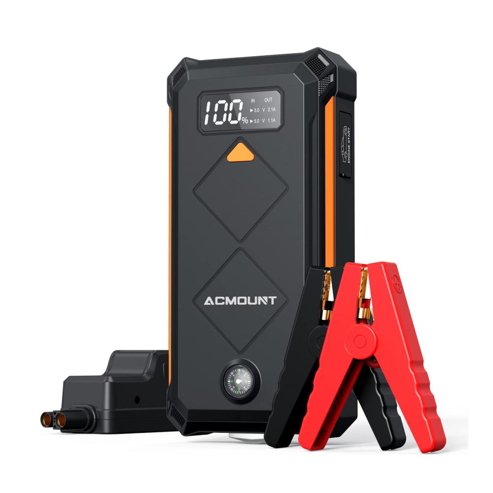 ACMOUNT Starthilfe Powerbank 3000A für 12V Fahrzeuge – Auto Starthilfe mit LCD-Display LED Taschenlampe USB Kompass bis 10L Benzin 8L Diesel – Jump Starter