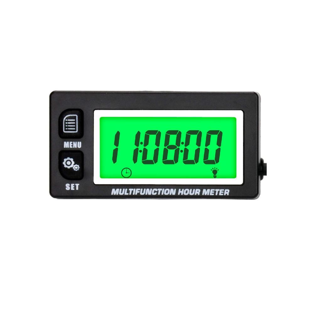 LCD Drehzahlmesser mit Hintergrundbeleuchtung – Digitaler Betriebsstundenzähler Motorthermometer und Uhr für Motorrad ATV Boot Marine und Benzin-Motoren