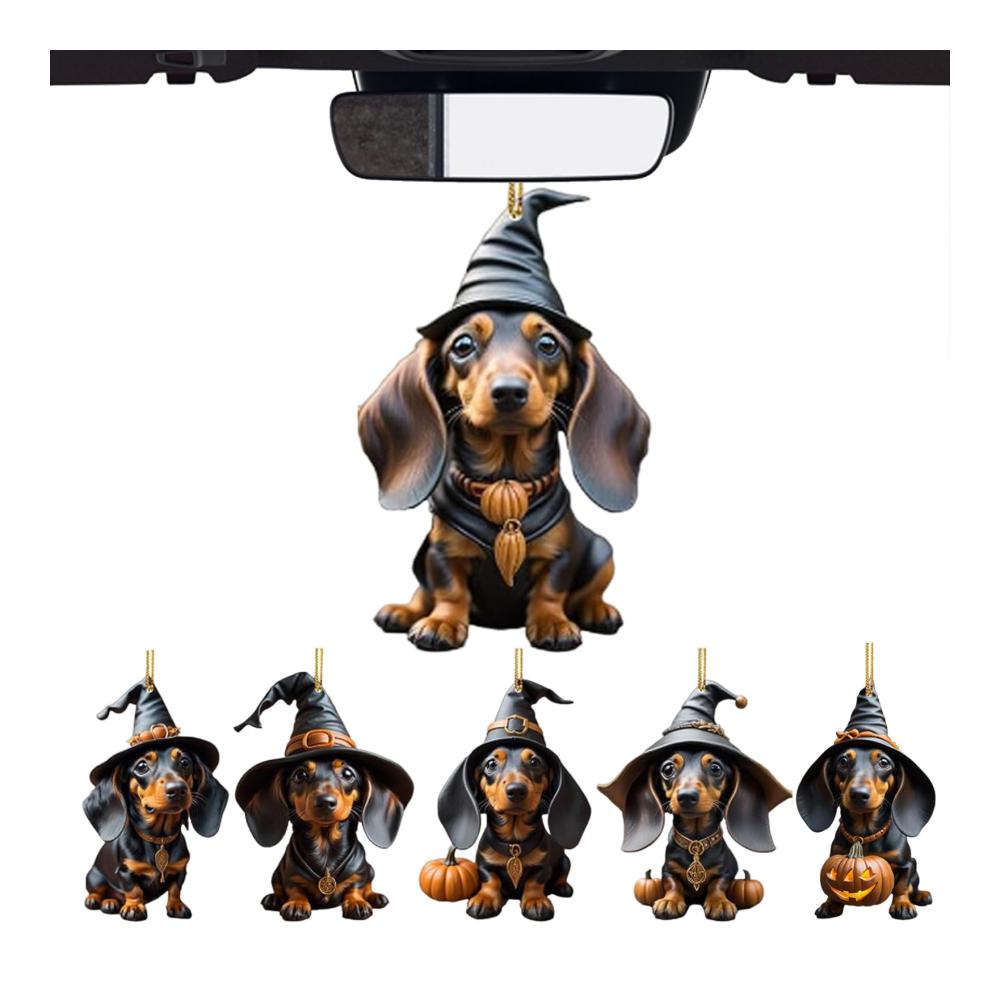 Innenspiegel Auto Dekor 3 Zoll Kürbis Halloween Ornament - Süßes Hundedesign für Fenster & Weihnachtsbaum Flacher Stil Ideal für Auto & Rucksack