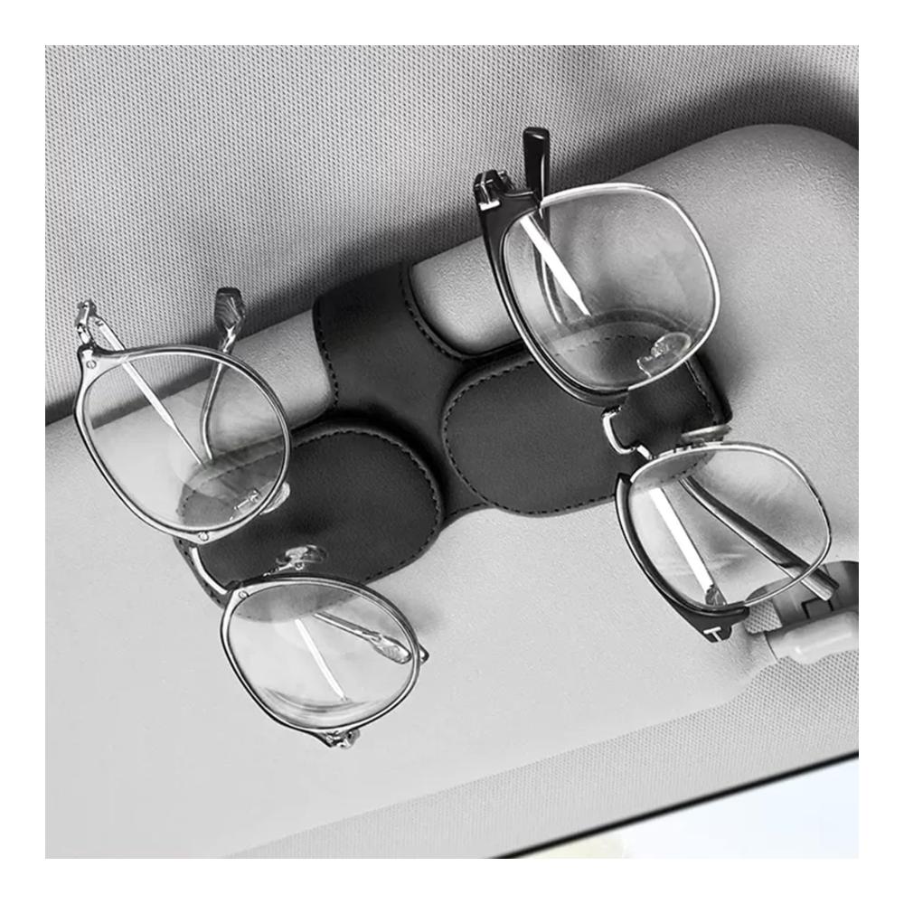 Doppelschichtiger Brillenetui für Auto Sonnenblende - Magnetischer Leder-Brillenhalter Clip für Sonnenbrillen Auto Visier Zubehör Schwarz