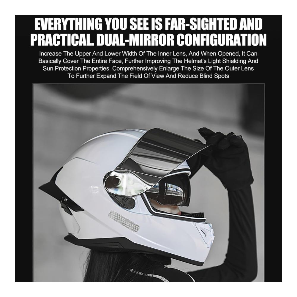 Klapphelm für Motorradfahrer DOT/ECE-geprüft Unisex mit Doppelvisier für Erwachsene Straßen- und Rennhelm Klapp-Integralhelm für Männer und Frauen