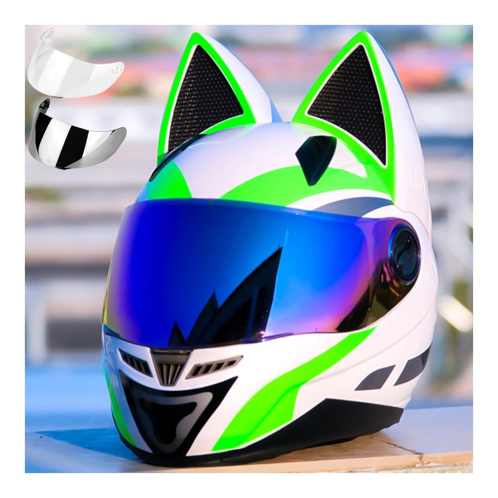 Integralhelm Für Motorradfahrer Mit Katzenohren – DOT/ECE-Zugelassener Straßenhelm Für Rennmotorräder & Motocross Mit Visier Für Erwachsene Männer & Frauen