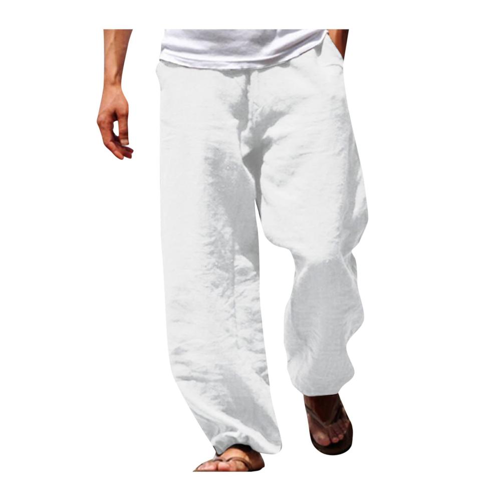 Outdoor Hosen Herren Leinen Haremshose mit Hohem Bund & Elastischer Taille Einfarbig Gerades Bein Jogginghose S-4XL Blau Schwarz Weiß 2024