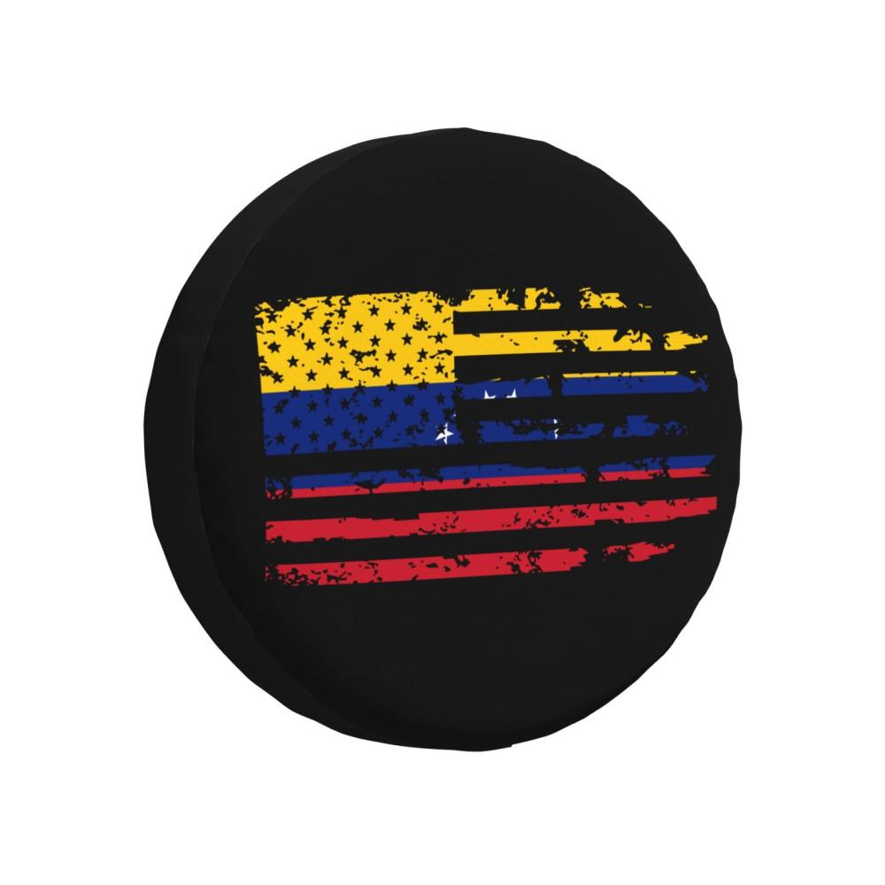 Ersatzradabdeckung 15 Zoll mit amerikanischer und venezolanischer Flagge wind- und regendicht für LKW und SUV schwarz Radschutz wetterfest
