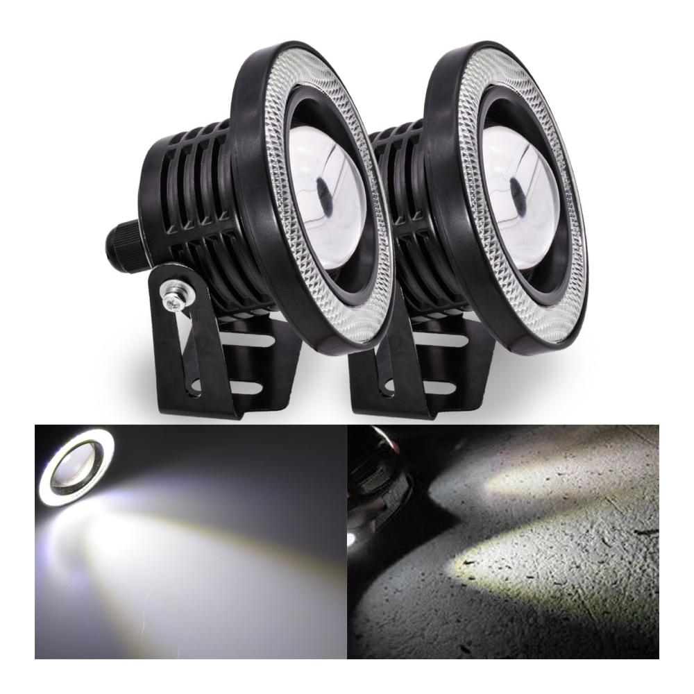 2 Stück High Power 2.5 Projektor Nebelscheinwerfer mit Weißem COB Halo Angel Eye Ring und DRL – Universelles Zubehör für Fahrscheinwerferlampen