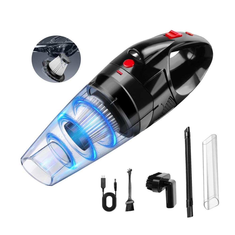 Handstaubsauger Akku 9500PA Wiederaufladbar Kleiner Staubsauger mit USB Schnellladung Multifunktional für Auto Haus Tierhaare Tragbar Schwarz