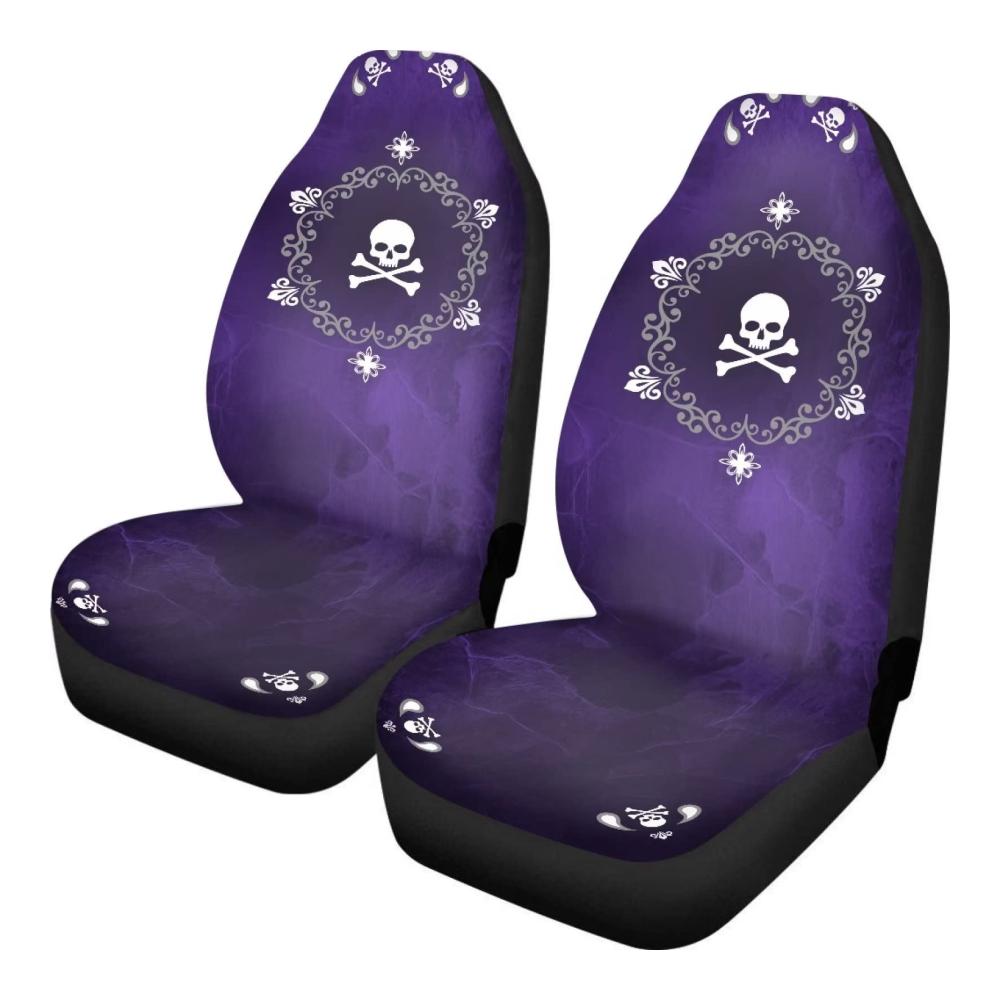 2er Set Sitzbezüge Auto Vordersitze Boho Swirl Flower Skull Druck – Lila Universal Autositzbezüge Einfach Montieren Sportlich für SUVs & Autos