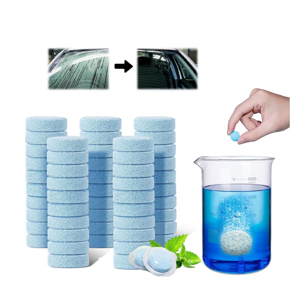 Scheibenwaschanlagen Reiniger Tabs 50 Stück - Glasreiniger Brausetabletten für Autos Waschwasserkonzentrat zum Entfetten und Reinigen von Windschutzscheiben