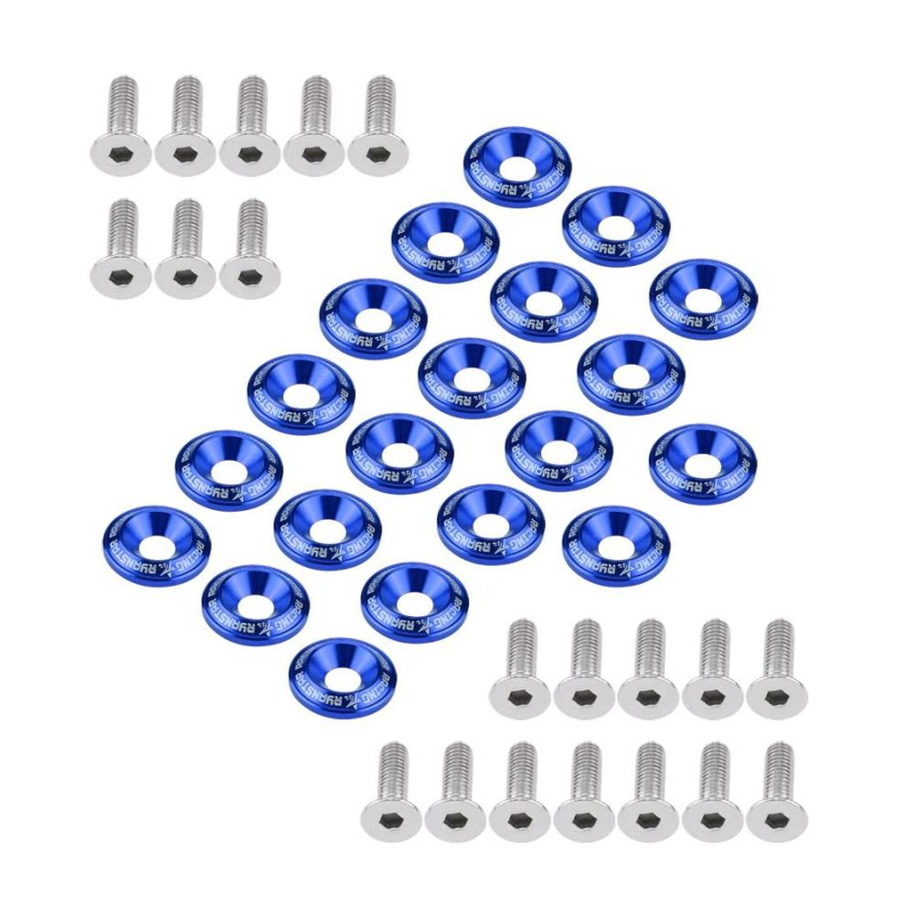 Auto Stoßstange Schrauben Kit 20 Sätze Universal CNC Billet Aluminium Unterlegscheiben & Schrauben für Kotflügel Scheinwerfer Kofferraum Blau