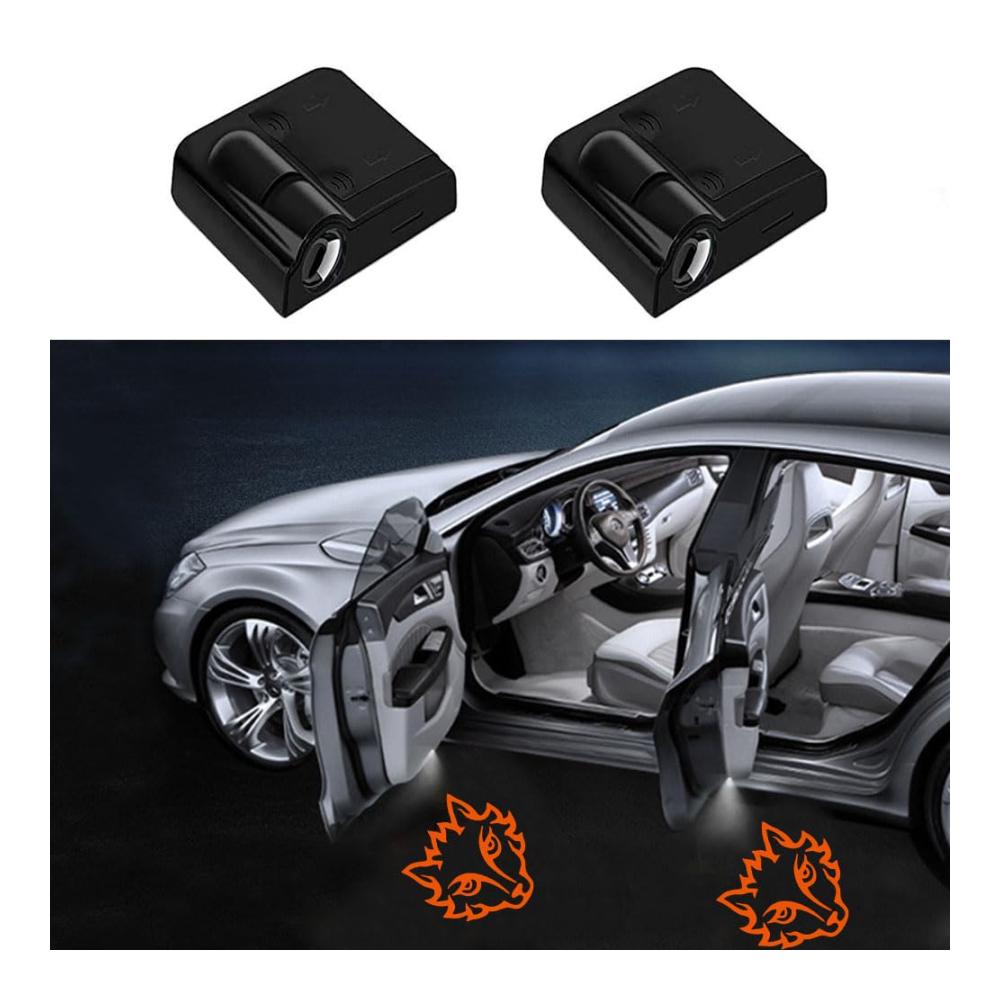 Universelle Unterbodenbeleuchtung für Autos – 2 Stücke HD LED Türlichter Logo Projektor Drahtloser Auto Tür Logo Projektor mit Roter Wolf – Auto Türlicht