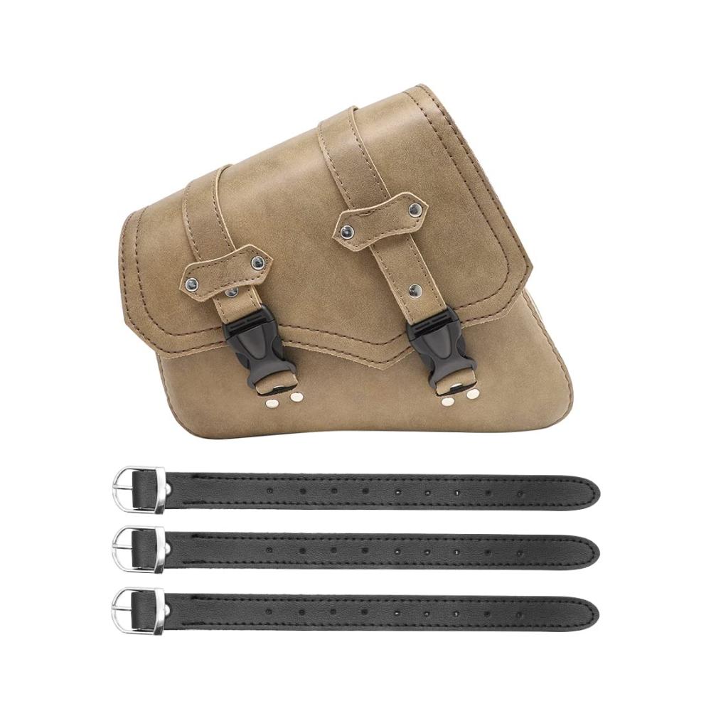 Universale Motorrad Satteltasche aus PU Leder – Khaki Werkzeugtasche für Motorräder für Linke Seite robuste Leder Satteltasche für jede Fahrt