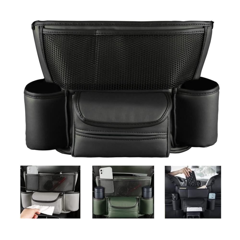 Auto Aufbewahrungstasche Handtaschenhalter Netztasche zwischen Sitzen Mehrfach-Taschen Organizer Große Kapazität Abnehmbares Leder Haustier Kinder Barriere (Schwarz)