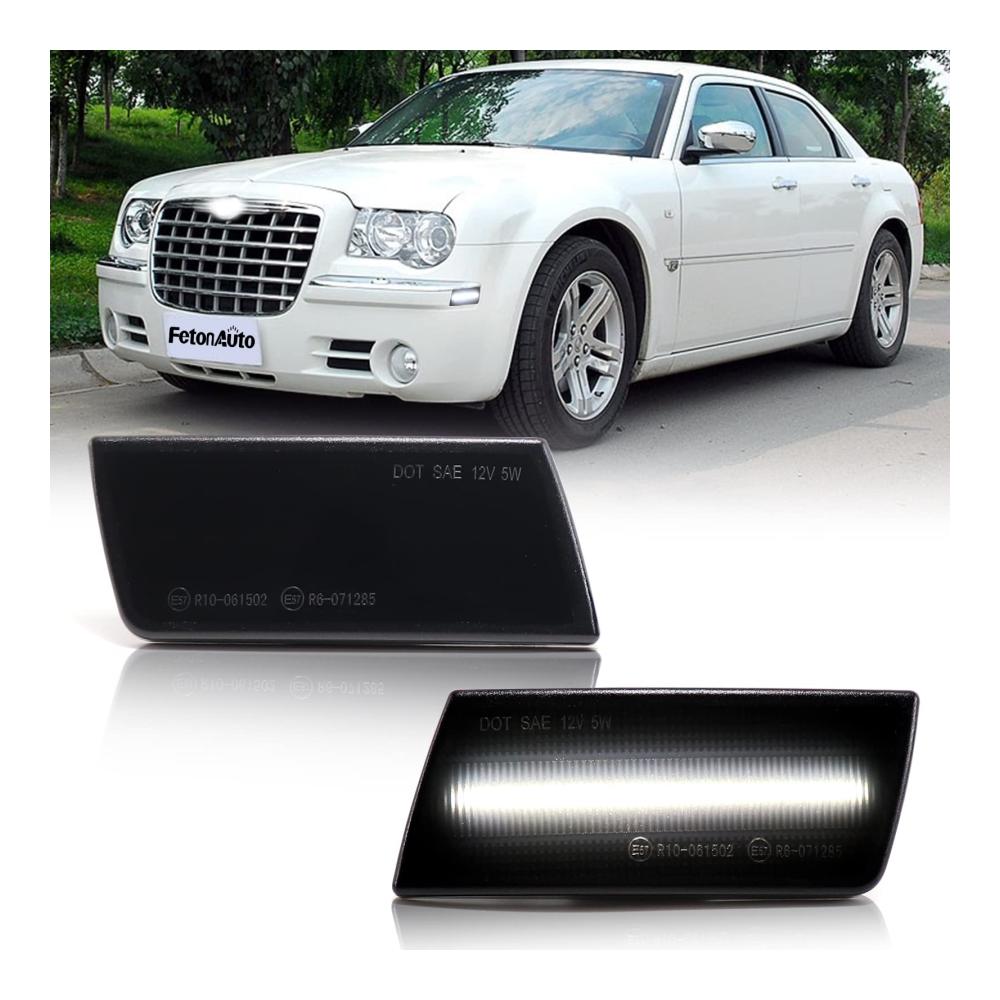 LED Seitenleuchten für Chrysler 300 LX 05-14 | Weiße Parkleuchte | Schwarzes Gehäuse Geräucherte Linse | Fahrer & Beifahrerseite | 2-teiliges Set