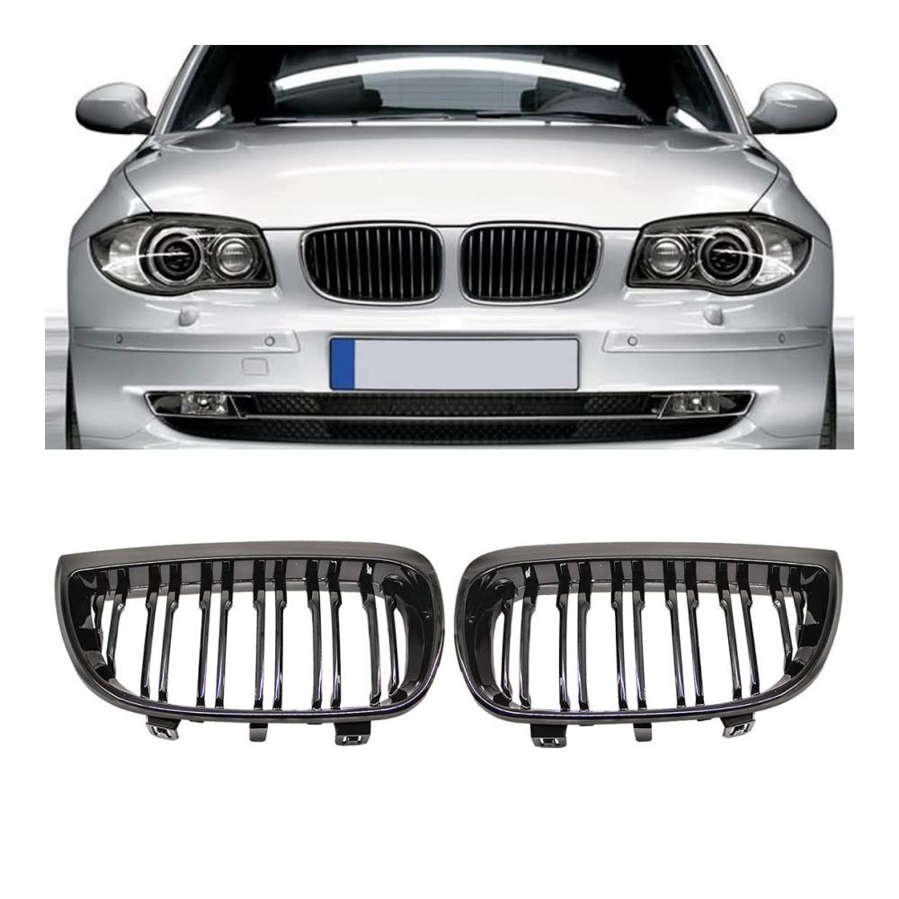 Front- & Kühlergrille Sportgrill Ersatz Gloss Black Dual Slat für BMW E87 1er 2004-2006 M Power | Front-Kühlergrille in Hochglanz Schwarz für BMW E87