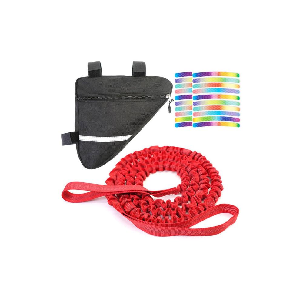 Fahrrad Abschleppseil für Kinder – MTB Stretch Pull Strap für Bergauffahrten inklusive Aufbewahrungstasche & reflektierenden Warnaufklebern ideal für Outdoor-Familienfahrten (Rot)