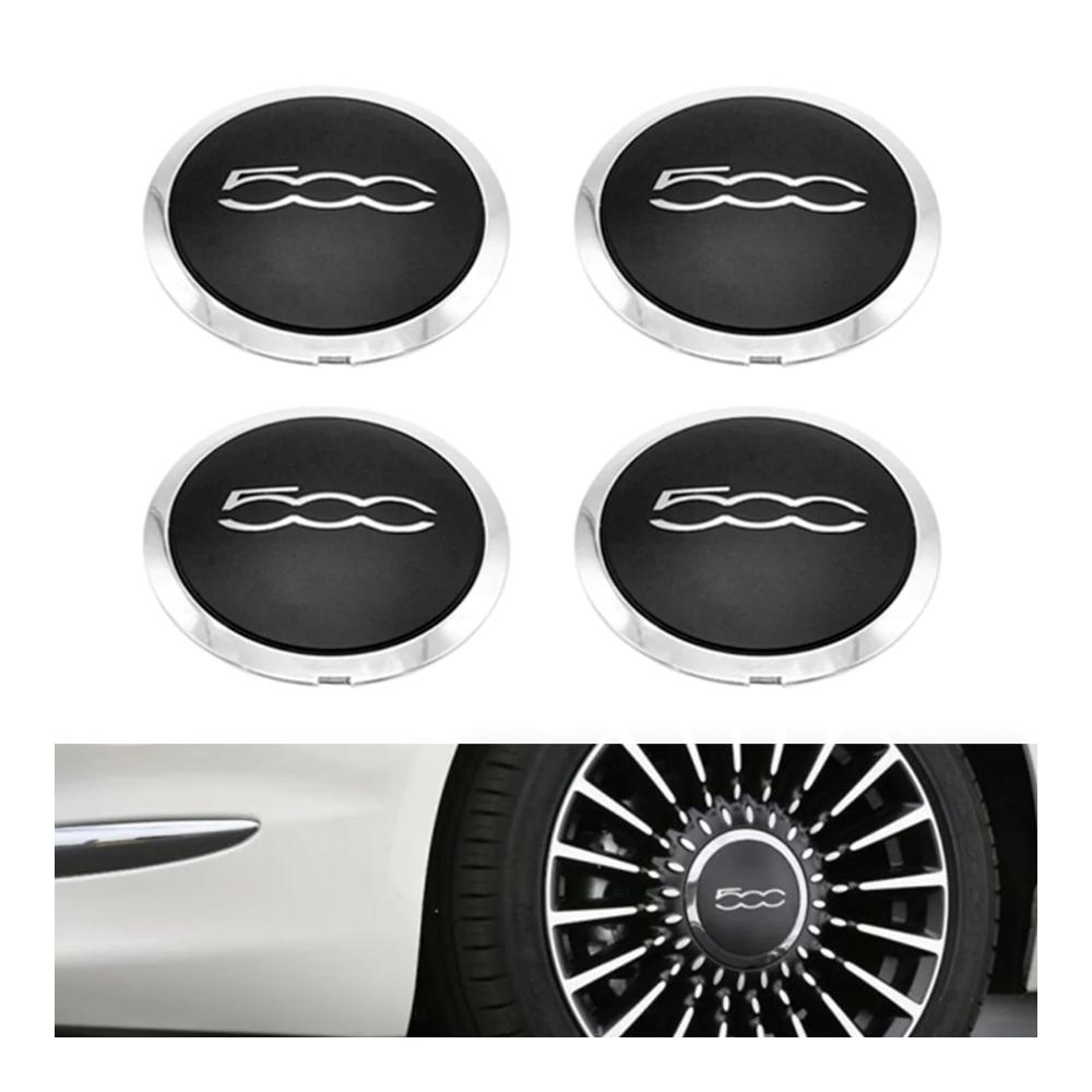 4 Stück Radnabenkappen für FIAT 500 mit Chromrand Hitzebeständiger Radnaben-Mitteldeckel Ersatz für 51884863 68078419AC 68078421AC Kompatibel mit FIAT 500e