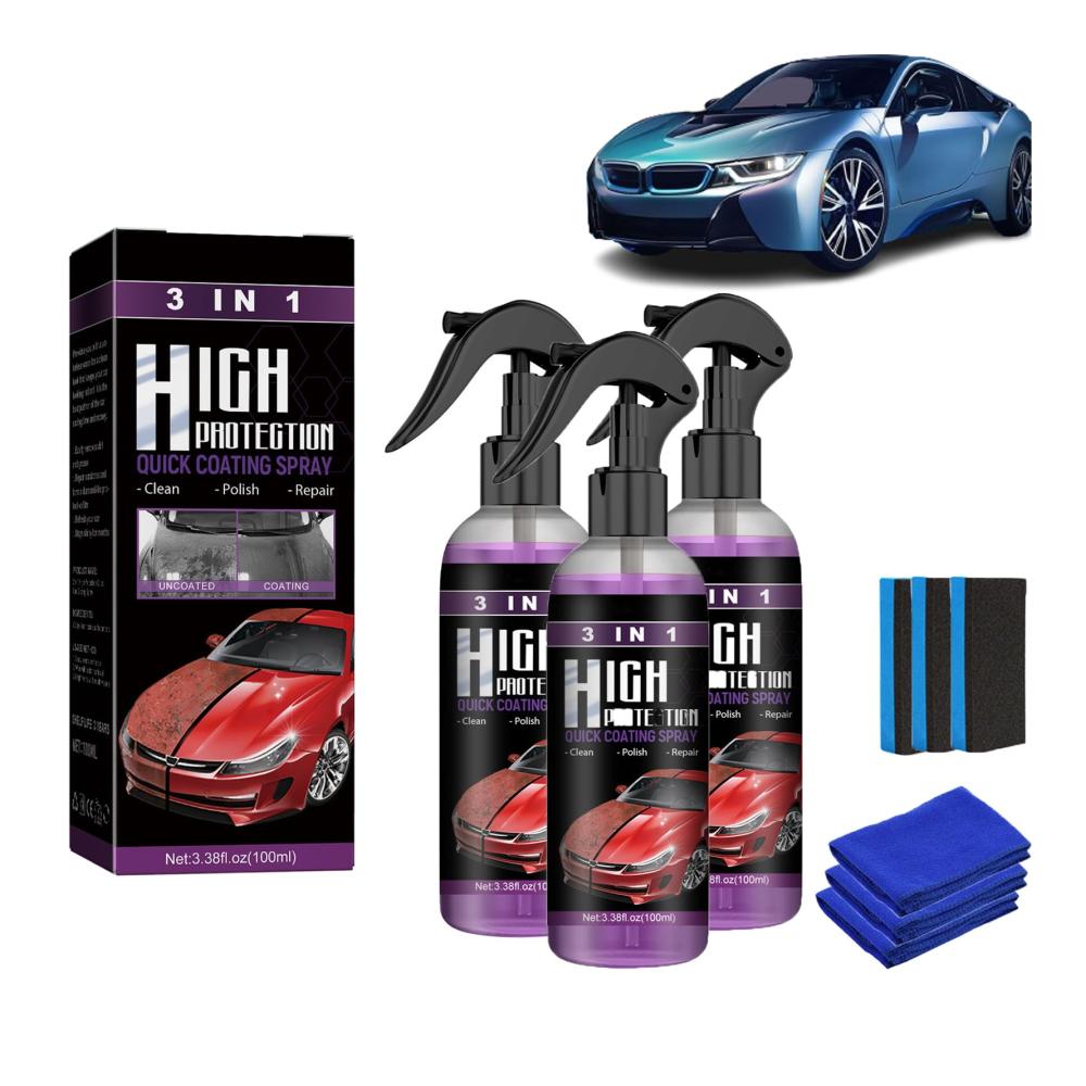 3-in-1 Hochleistungs-Beschichtungsspray für Autos - Nano-Schutz gegen Kratzer Hohe Schutzwirkung Schnelles Trocknen 3er Set - Perfekt für Autopolitur